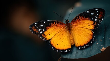 Fototapeta premium Delicate Butterfly Resting on a Leaf - Serenity