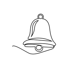 Christmas bell drawing. Single line Vector. Simple holiday ornament. Black and white sketch.