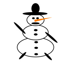 Funny snowman cartoon. Winter character Vector. Holiday season mascot. Cute festive figure.
