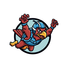 Naklejka premium A Cartoon Bird's Skydiving Adventure