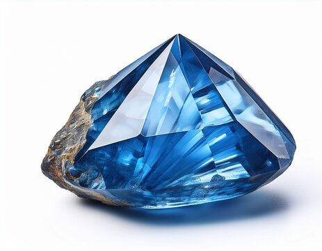 raw uncut blue diamond crystal with natural edges and rough texture isolated on white background