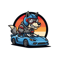 Cartoon Animal Driving Vehicle At Sunset