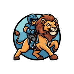 Cartoon Animal Rider In Blue Armor, Powerful And Playful Illustration