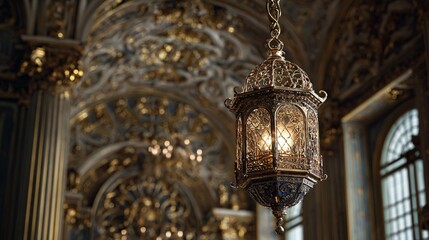 Elegant Baroque Lantern Illuminating Ornate Interior Decor