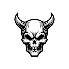 Gray Scale Skull With Horns Illustration
