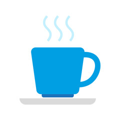 Blue coffee mug. Hot drink Vector. Steam beverage illustration. Simple cup pictogram.