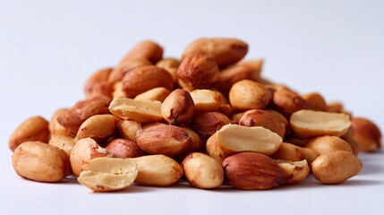 Fototapeta premium Delicious Pile of Roasted Peanuts on Clean White Background - High-Quality Stock Photo
