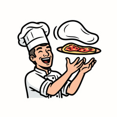 Happy Chef Tossing Dish Cartoon Illustration