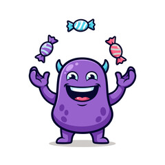 Playful Colorful Creature Juggling Sweet Treats