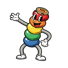 Playful Colorful Cartoon Character With Pie On Head Waving