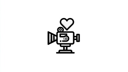 Stylized film camera with heart, vector icon on a white background