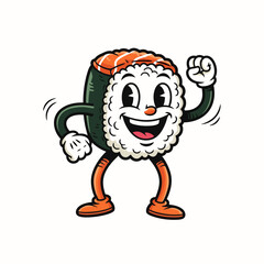 Naklejka premium Smiling Cartoon Food Character Dancing In Retro Style