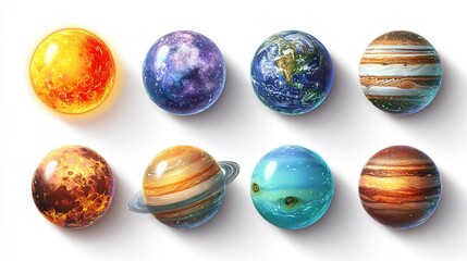 Fototapeta premium Exploring our solar system through stunning spherical planet illustrations on transparent background
