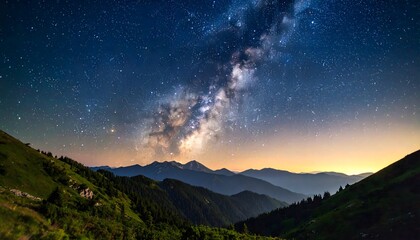 Night view over mountains and Milky Way