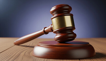 Obraz premium A wooden gavel and sound block on a table. This image symbolizes law, justice, authority, and legal proceedings, perfect for court and auction themes. 