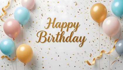 Festive Birthday Celebration: Pastel Balloons, Golden Confetti, and Elegant Script