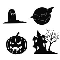 Obraz premium Set sillhouette Helloween icon vector on white background,set hellowen on black color set sillhouette Helloween icon image, Helloween set icon on black 