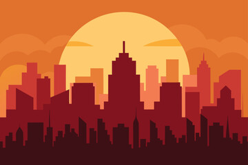 Fototapeta premium sunset city skyline with warm gradient sky .eps