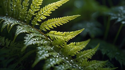 Dew-Kissed Fern Leaf Close-Up Macro Photography