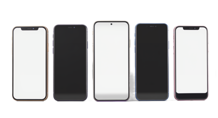 Four Modern Smartphones in Different Colors.