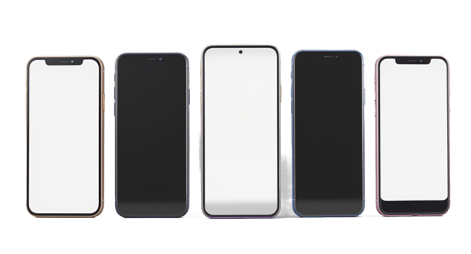 Four Modern Smartphones in Different Colors.