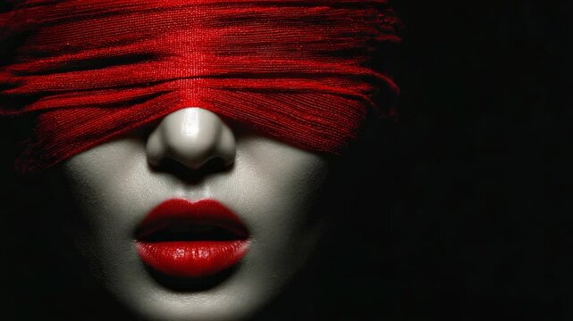 Mysterious Woman with Red Blindfold and Lips