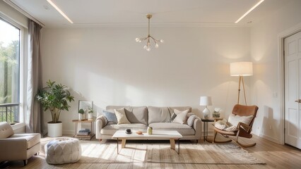 Fototapeta premium A bright, airy living room with a neutral color palette.