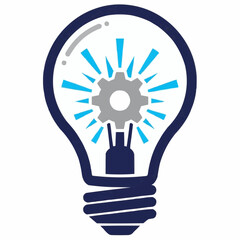 Illustration of a lightbulb with a gear inside and rays emanating from the center design concept