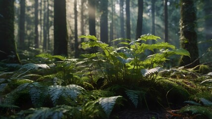 Misty Forest Macro Perspective in Atmospheric Morning Fog