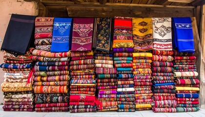 Colorful textiles stacked high (1)