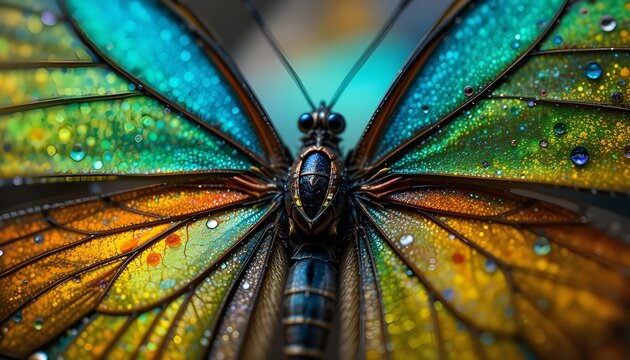 Macro shot of colorful butterfly wings with intricate patterns