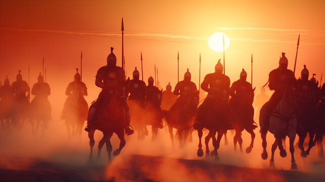     Query successful

Silhouetted ancient Persian cavalry charge through dust and sunset, evoking a sense of epic historical battles and power. Perfect for historical documentaries, adventure novels