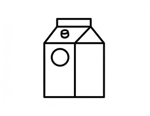 Minimalist vector illustration of a milk carton with a cap and a circle on its side, simple geometric design conveying refreshment and purity.