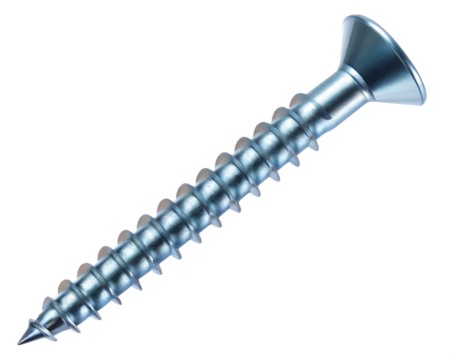 Galvanized metal screw silver blue isolated on a transparent background