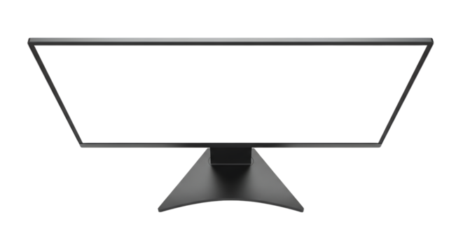 Modern Black Computer Monitor with Triangular Stand.