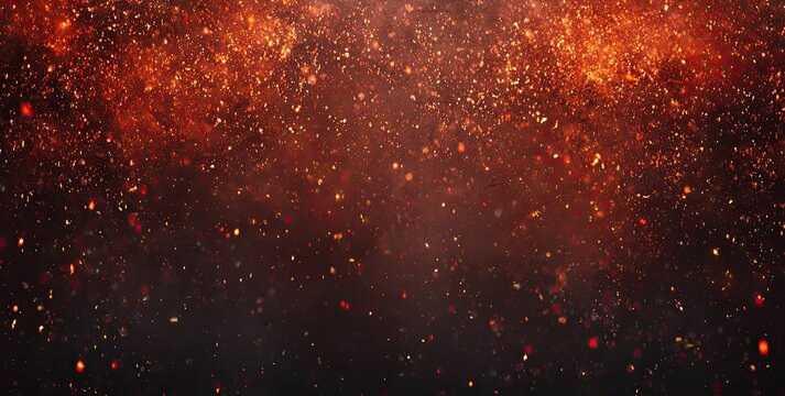Abstract fiery particles against dark backdrop