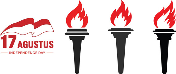 Independence Day Torch Icons 17 August Celebration Graphics
