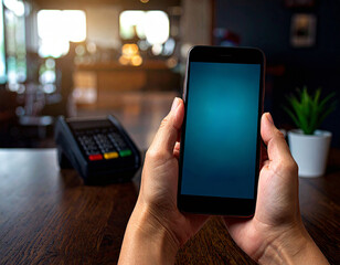 hand holding smartphone for digital payment e-wallet