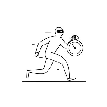 Thief running with clock time deadline concept urgent escape criminal robbery deadline time running thief