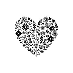 Flower Heart, Heart Wreath. Vector Design Isolated on White Background