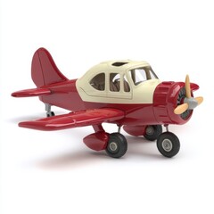 Fototapeta premium Red and Cream Vintage Toy Airplane 3D Render