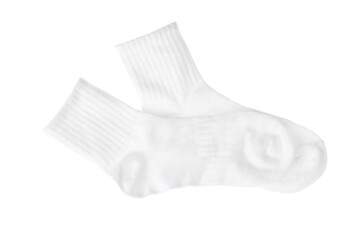 Pair of comfortable socks isolated on white, top view