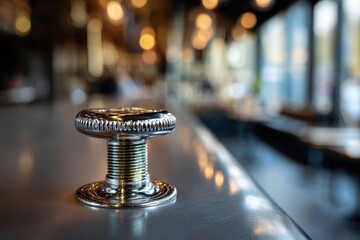 Stylish Metal Button on a Modern Restaurant Counter