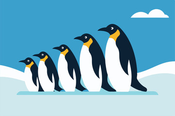 vector art of emperor penguins marching across th.eps