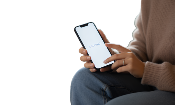 Person Holding Smartphone with Connect Display.