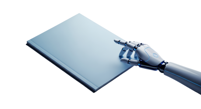 Robotic Hand Pointing at a Document.