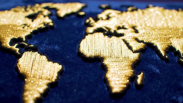 Golden embroidered world map
