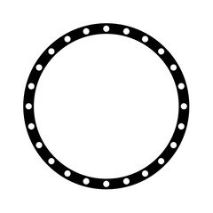 Circular black frame with dotted border, simple design, empty center, graphic element.