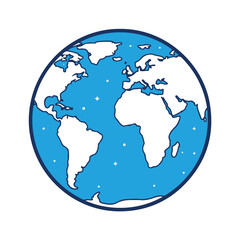 Stylized illustration of the Earth globe featuring continents and oceans in blue and white color scheme.