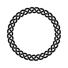 Circular Celtic-style braided border design on a white background.